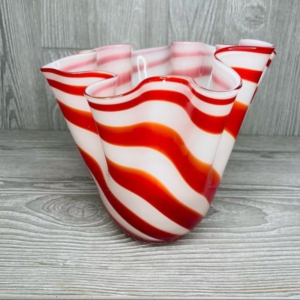 beau rivage handkerchief ruffle peppermint stripe blown glass vase